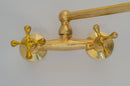 Unlacquered Brass Wall Mount Faucet, Brass Kitchen Faucet, Dual Handle Faucet