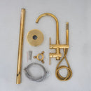 Unlacquered Solid Brass Tub Filler and Handheld Standing Two Outlets Bathtub Faucet