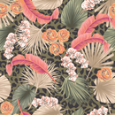 Green Leopard Pattern Wallpaper with Flowers