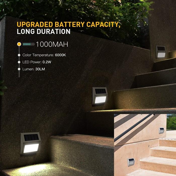 8 LED Solar Stair Step Lights | Dusk to Dawn Auto On/Off | Super Bright (2024 Model)