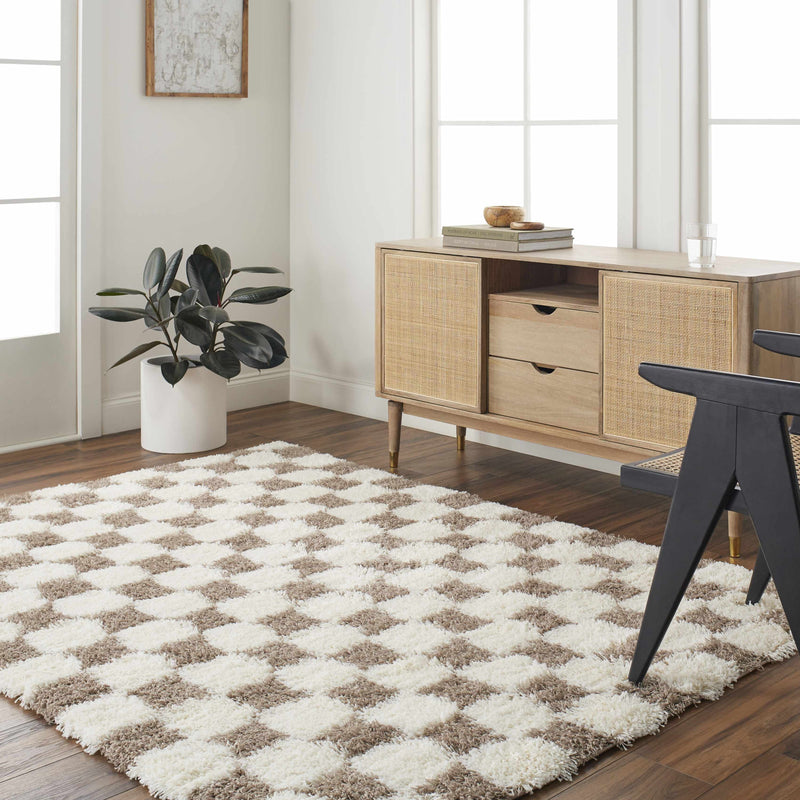 Atira Brown Checkered Area Rug