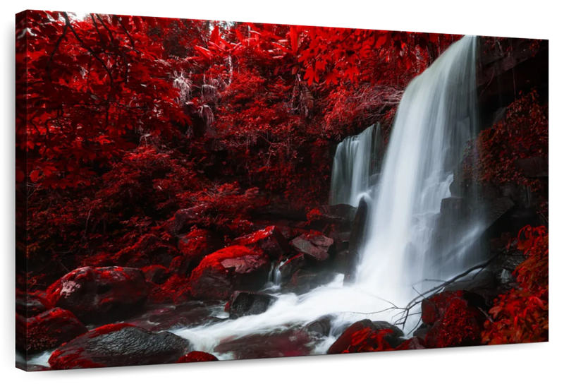 Red Autumn Waterfall Wall Art