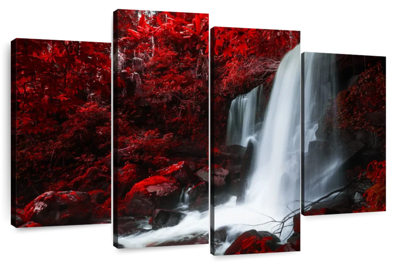 Red Autumn Waterfall Wall Art