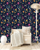 Elegant Dark Wallpaper with Brightly Flowers Tasteful