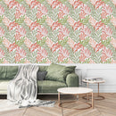 Elegant Pink and Green Leaves Wallpaper Tasteful