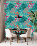 Brightly Flowers and Leaves Pattern Wallpaper