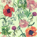 Green Wallpaper with Poppies