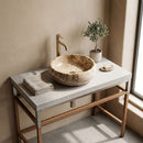 Valencia Beige Travertine Round Vessel Sink - 16x16x6" - Polished and Partially Filled