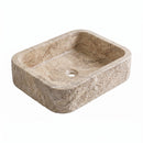 Valencia Beige Travertine Sand-Blasted Rectangular Vessel Sink - 20" x 16" x 6"
