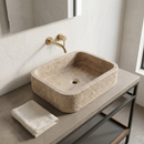 Valencia Beige Travertine Sand-Blasted Rectangular Vessel Sink - 20" x 16" x 6"