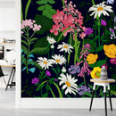 Contemporary Modern Dark Wallpaper with Flowers