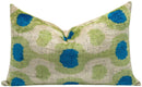 Vibrant 16x24 Handmade Ikat Silk Velvet Pillow with Premium Down Feather Insert by Canvello – Lively Green and Blue Hues