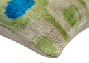 Vibrant 16x24 Handmade Ikat Silk Velvet Pillow with Premium Down Feather Insert by Canvello – Lively Green and Blue Hues