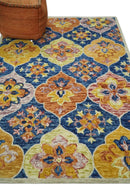 Vibrant 5x7 Hand Tufted Blue and Gold Modern Damask Oriental traditional Wool Area Rug | TRDMA41