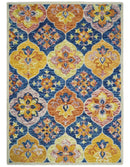 Vibrant 5x7 Hand Tufted Blue and Gold Modern Damask Oriental traditional Wool Area Rug | TRDMA41