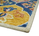 Vibrant 5x7 Hand Tufted Blue and Gold Modern Damask Oriental traditional Wool Area Rug | TRDMA41
