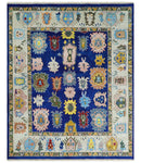 Vibrant 8x10 Hand Knotted Blue and Ivory Traditional Persian Eclectic Colorful Wool Rug | TRDCP776810