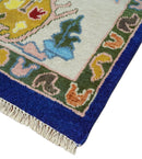 Vibrant 8x10 Hand Knotted Blue and Ivory Traditional Persian Eclectic Colorful Wool Rug | TRDCP776810