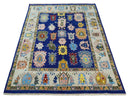 Vibrant 8x10 Hand Knotted Blue and Ivory Traditional Persian Eclectic Colorful Wool Rug | TRDCP776810