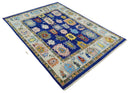 Vibrant 8x10 Hand Knotted Blue and Ivory Traditional Persian Eclectic Colorful Wool Rug | TRDCP776810