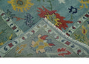 Vibrant Colorful 8x10 Gray and green Hand Knotted Traditional Oushak wool rug