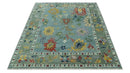 Vibrant Colorful 8x10 Gray and green Hand Knotted Traditional Oushak wool rug