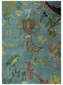 Vibrant Colorful 8x10 Gray and green Hand Knotted Traditional Oushak wool rug