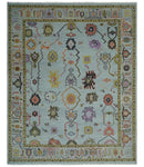 Vibrant Colorful Aqua and Green Hand knotted Traditional Oushak 8x10 wool area Rug