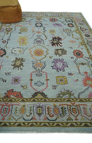 Vibrant Colorful Aqua and Green Hand knotted Traditional Oushak 8x10 wool area Rug