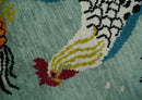 Vibrant Colorful Beautiful chicken Light Green, Ivory, Gold and Brown Hand Knotted 8x10 Wool Area Rug