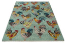 Vibrant Colorful Beautiful chicken Light Green, Ivory, Gold and Brown Hand Knotted 8x10 Wool Area Rug