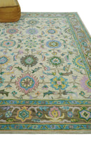 Vibrant Colorful Beige, Blue and Purple Traditional Floral Hand Tufted 8x10 wool rug