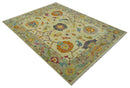 Vibrant Colorful Beige, Silver, Orange and Mustard Hand Knotted 9x12 Wool Area Rug