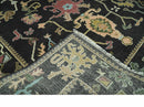 Vibrant Colorful Black 8x10 Hand Knotted Traditional Oushak wool area rug