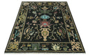 Vibrant Colorful Black 8x10 Hand Knotted Traditional Oushak wool area rug