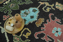 Vibrant Colorful Black 8x10 Hand Knotted Traditional Oushak wool area rug