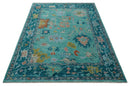 Vibrant Colorful Blue and Green Hand knotted 9x12 wool Area Rug