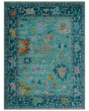 Vibrant Colorful Blue and Green Hand knotted 9x12 wool Area Rug