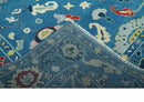 Vibrant colorful Blue Hand Knotted 8x10 Traditional Oushak Wool area Rug