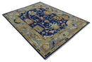 Vibrant Colorful Blue, Silver and Mustard Hand knotted Traditional Oushak 8x10 wool Area Rug