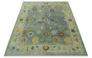 Vibrant Colorful Gray and Beige Traditional Oushak 8x10 wool area rug