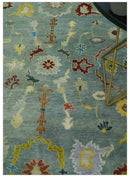 Vibrant Colorful Gray and Beige Traditional Oushak 8x10 wool area rug