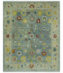 Vibrant Colorful Gray and Beige Traditional Oushak 8x10 wool area rug