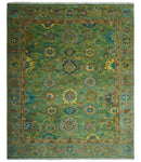 Vibrant colorful Green 8x10 Hand Knotted Traditional Oriental Oushak wool Area Rug