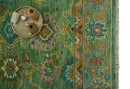 Vibrant colorful Green 8x10 Hand Knotted Traditional Oriental Oushak wool Area Rug