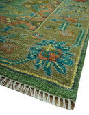 Vibrant colorful Green 8x10 Hand Knotted Traditional Oriental Oushak wool Area Rug