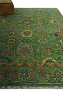 Vibrant colorful Green 8x10 Hand Knotted Traditional Oriental Oushak wool Area Rug