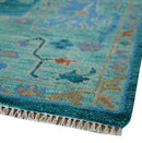 Vibrant Colorful Green, Blue and Rust Hand knotted Traditional Oushak 9x12 wool Area Rug