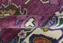 Vibrant Colorful Hand knotted Purple and Ivory Oushak wool Area Rug