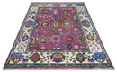 Vibrant Colorful Hand knotted Purple and Ivory Oushak wool Area Rug